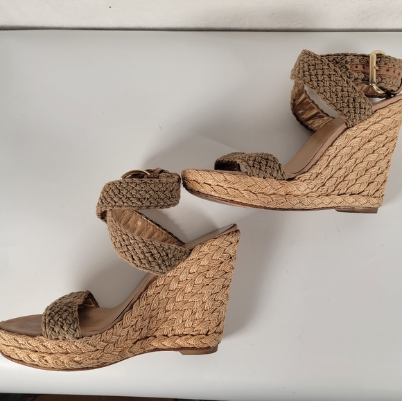 Stuart Weitzman Platform Wedge Espadrille Sandals in Tan, Size 8.5 - Picture 2 of 10
